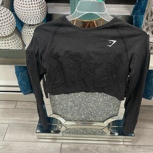 Gymshark Black Long Sleeve Cropped Top with White Logo